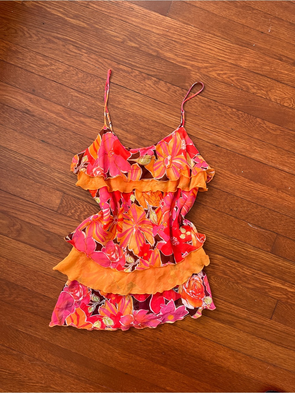 Women’s Floral Ruffle Tank Top in Pink & Orange